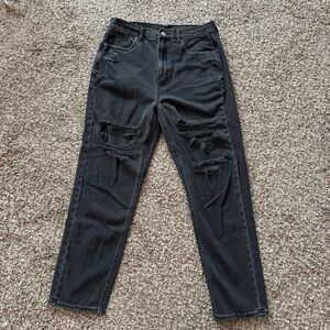 High Waisted Black Ripped Jeans